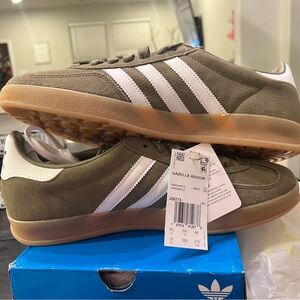 Adidas Gazelle Indoor Olive and White Sneakers